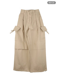solid-drawstring-cargo-pants-cy414 / Beige