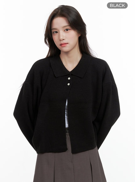 solid-acrylic-long-sleeve-cardigan-og409 / Black