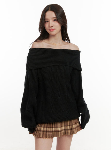 chic-loose-fit-off-shoulder-sweater-on429 / Black