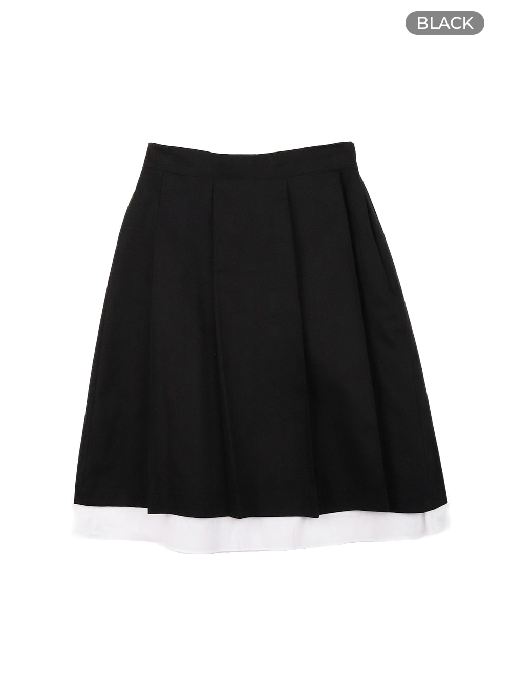 solid-two-layered-pleated-midi-skirt-om425 / Black