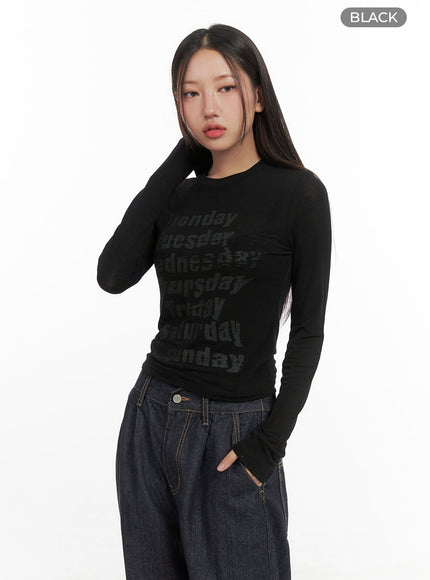 lettered-long-sleeve-crop-tee-co402 / Black