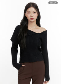 off-shoulder-side-buttoned-cardigan-os423 / Black