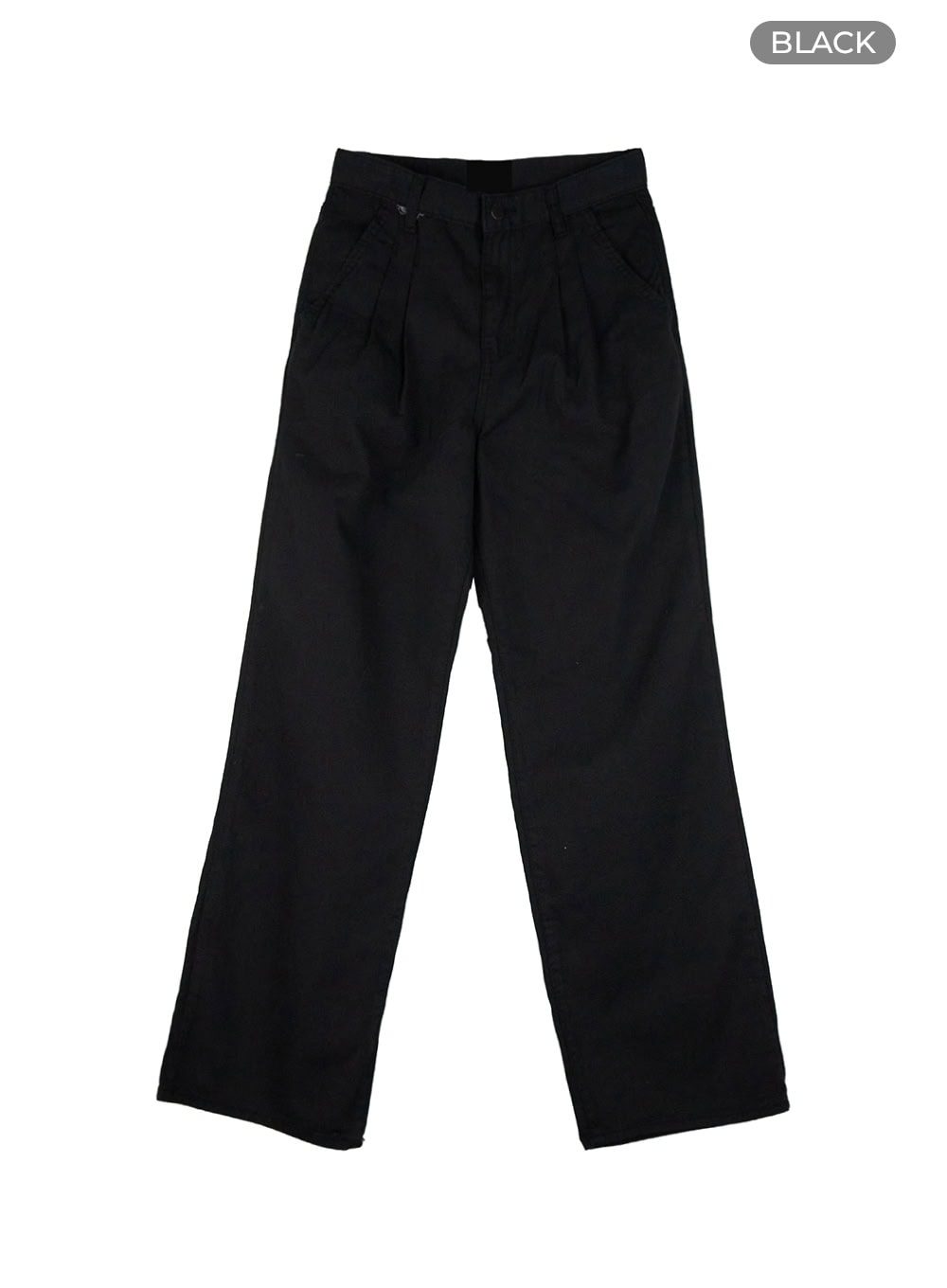 pintuck-wide-leg-cotton-pants-ou428 / Black