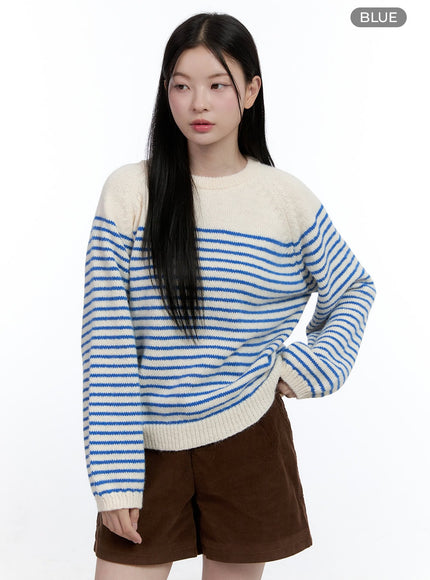 cozy-stripe-knit-pullover-oo429 / Blue