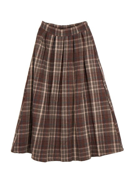 plaid-print-maxi-skirt-on422 / Brown