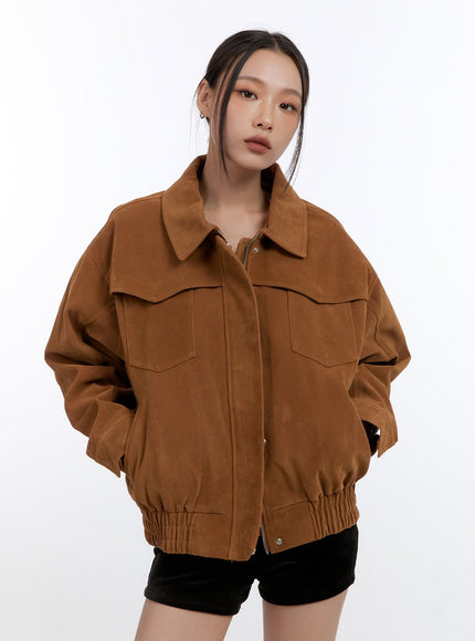 zip-up-collar-jacket-co431 / Brown