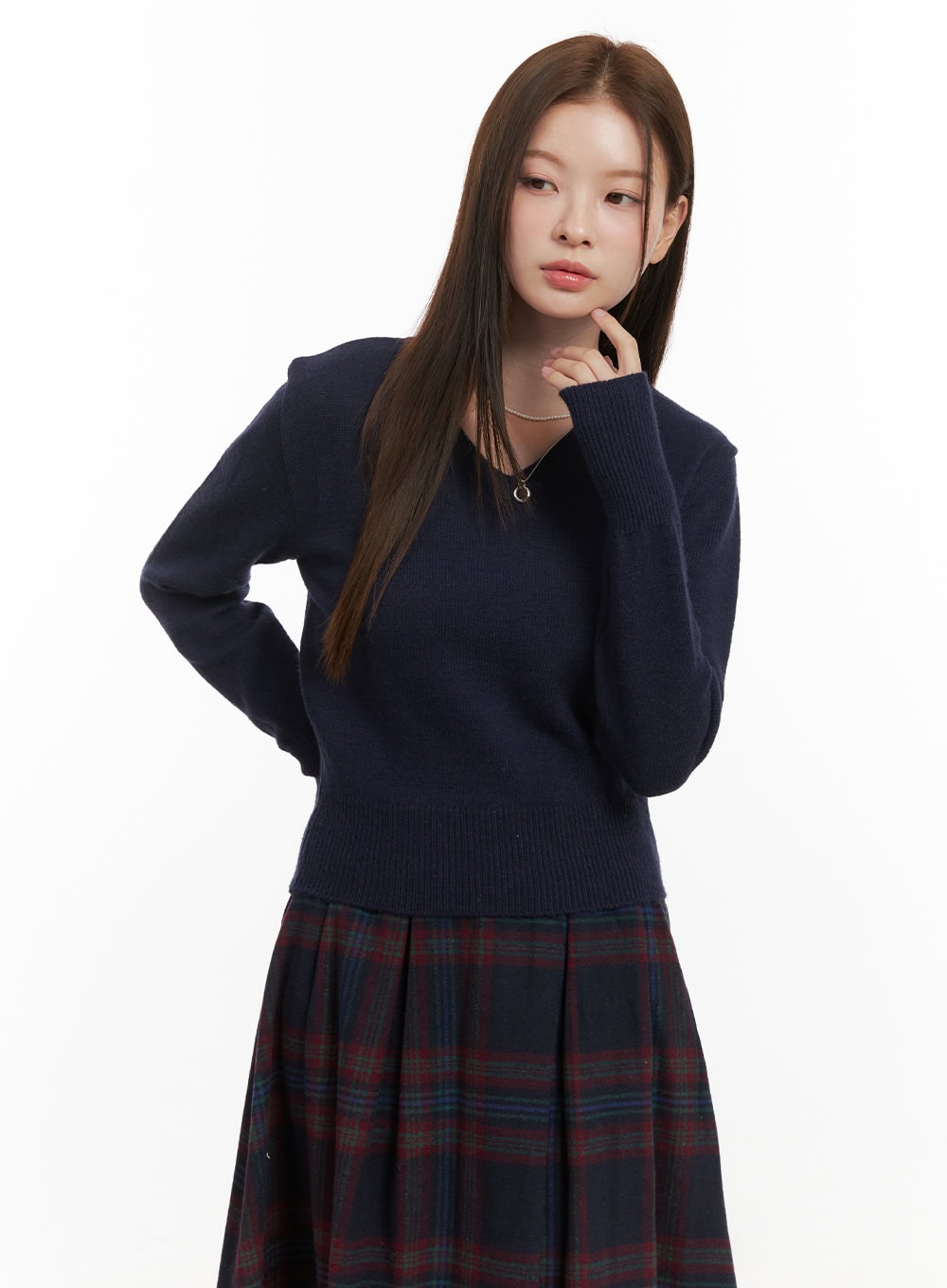 softknit-slim-fit-v-neck-sweater-od418 / Dark blue