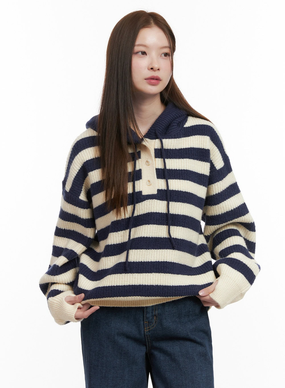 oversized-striped-hoodie-od417 / Dark blue