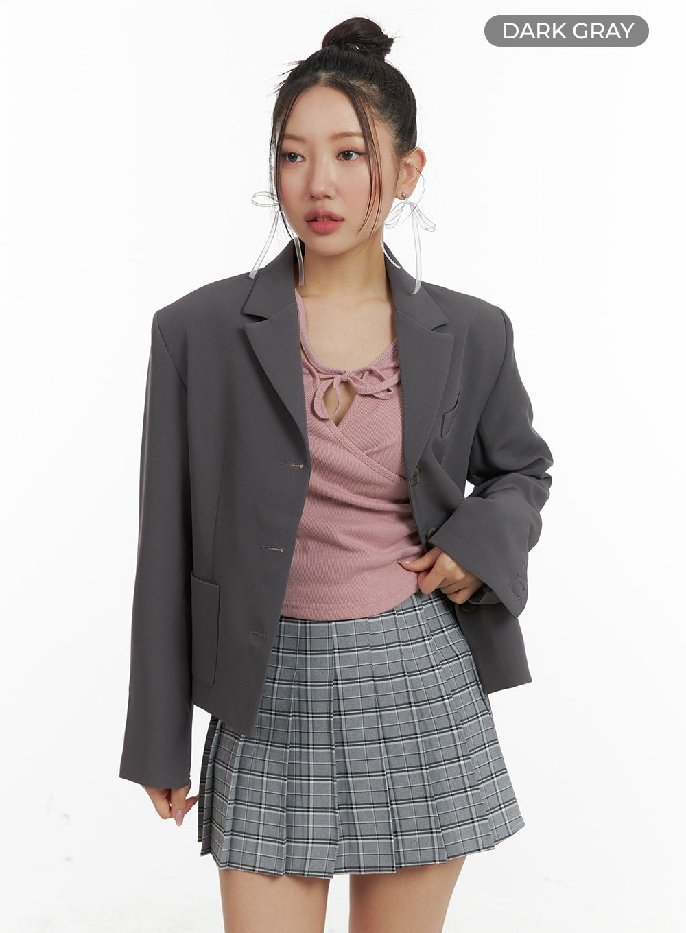 buttoned-crop-blazer-om428 / Dark gray