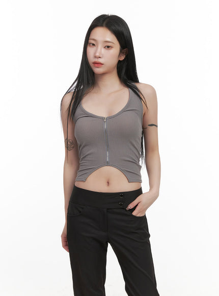 Zip-Up Halter-Neck Crop Top CJ516