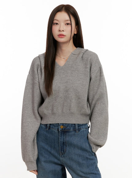 cozy-hooded-knit-sweater-on422 / Gray