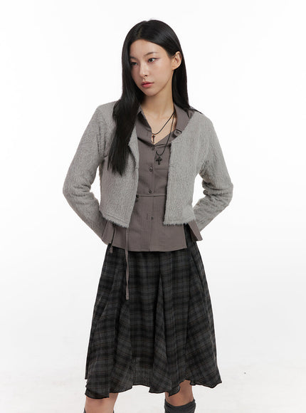 buckle-mohair-crop-cardigan-cn426 / Gray