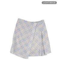 checkered-wrap-mini-skirt-oy427 / Light beige