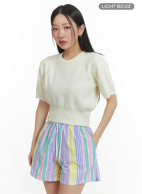 puff-sleeve-crop-sweater-om428 / Light beige