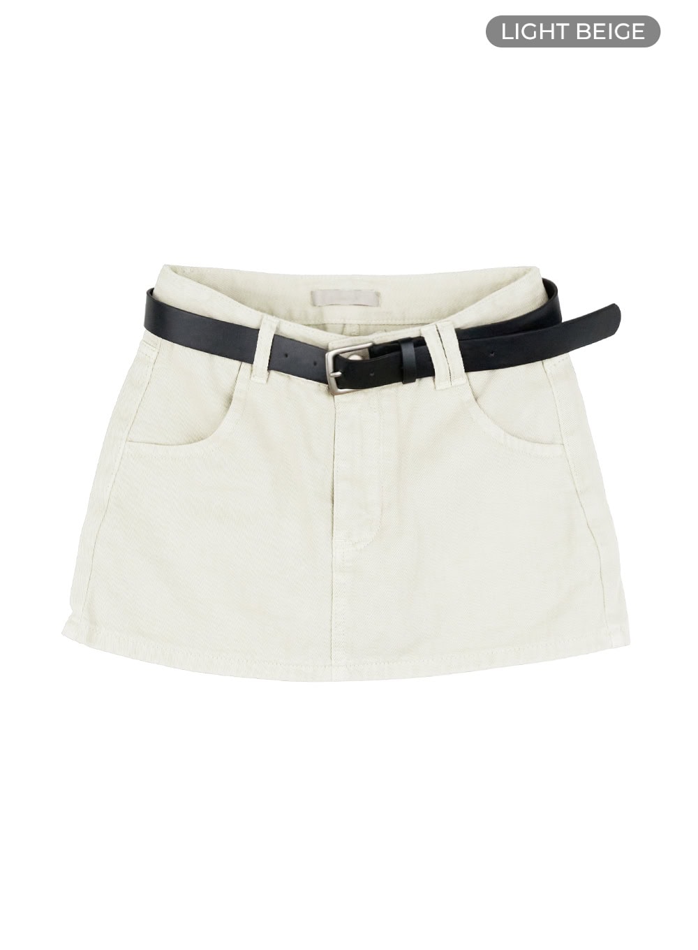 belted-solid-mini-skirt-ou428 / Light beige