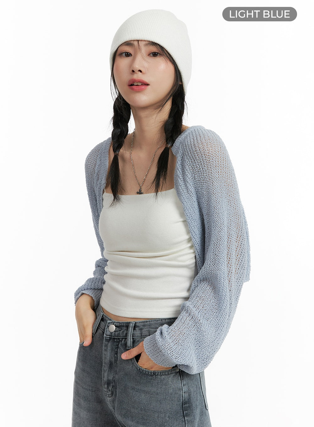 hollow-out-knit-bolero-om412 / Light blue