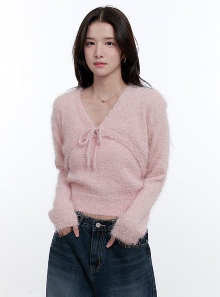 fuzzy-bolero-cardigan-tank-set-on418 / Pink