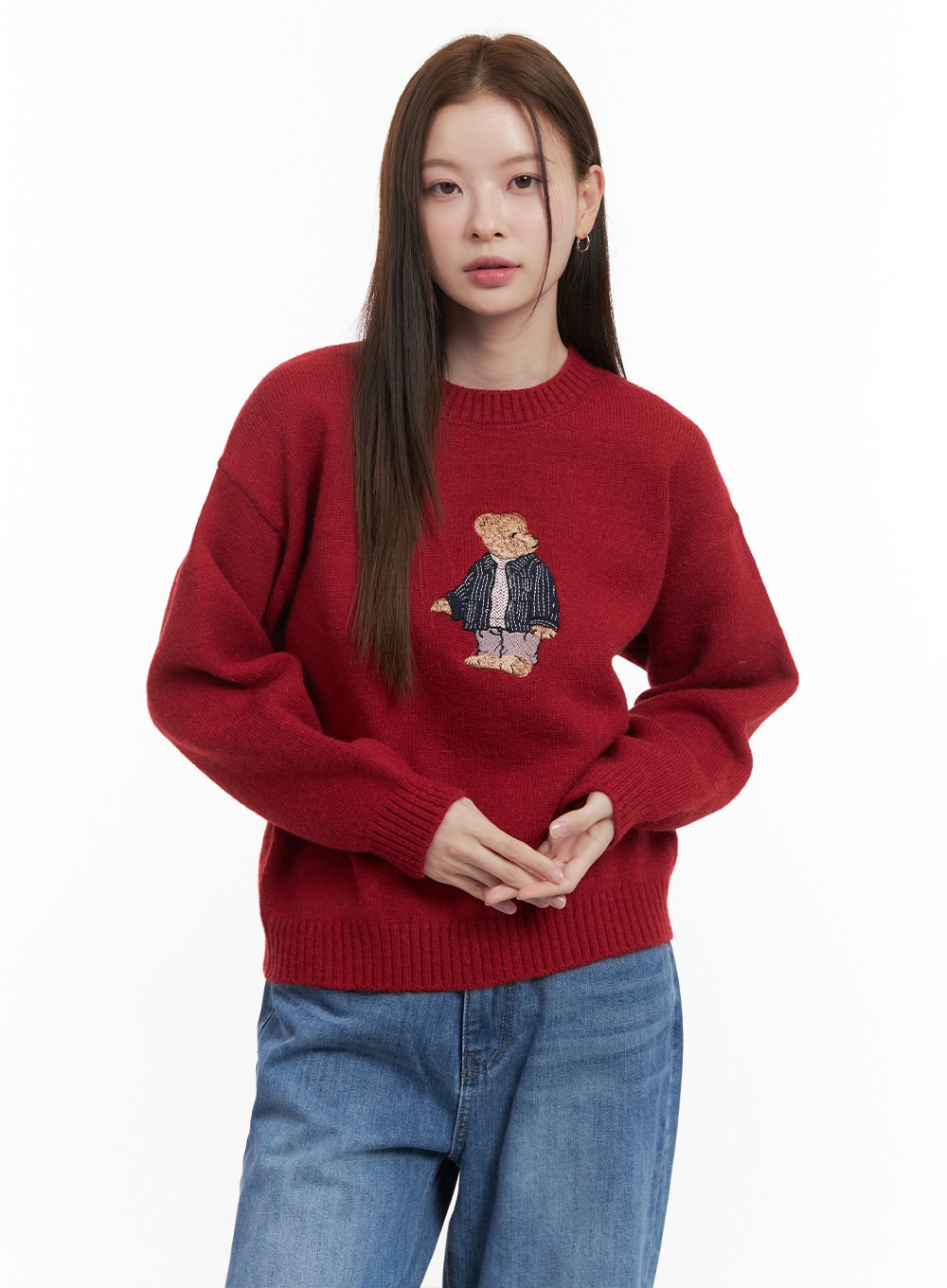 cozy-embroidered-sweater-od418 / Red