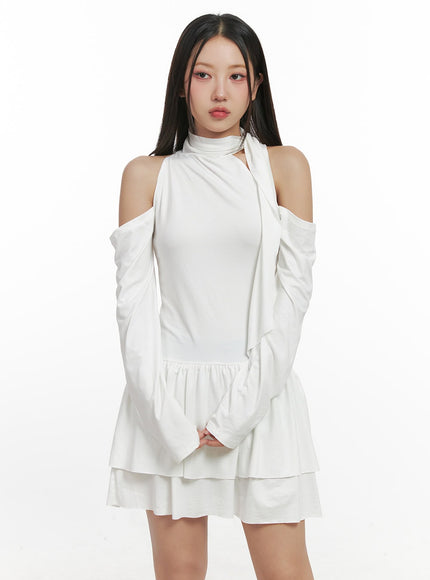 off-shoulder-cut-out-mini-dress-cn415 / White