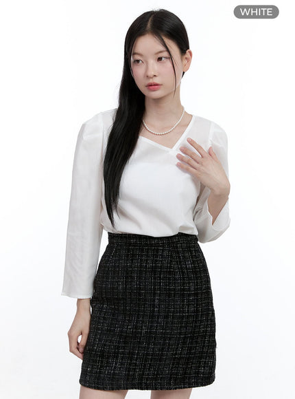 puff-sleeve-unbalanced-blouse-oo429 / White