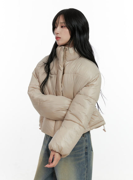 glossy-crop-puffer-jacket-cn407 / Beige