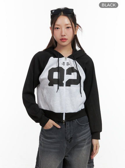 lettered-zip-up-hoodie-co417 / Black