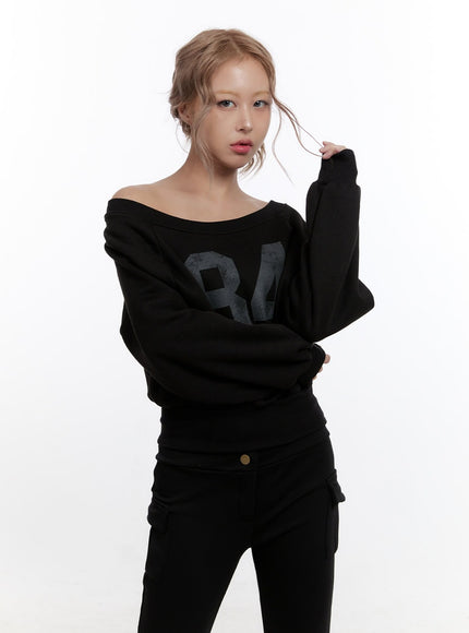 off-shoulder-crop-sweatshirt-cn425 / Black