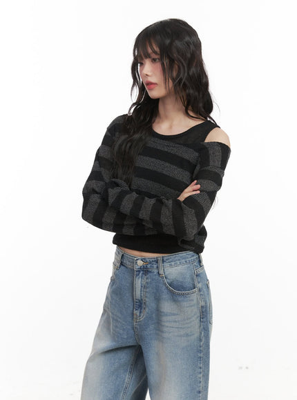 Striped Off-Shoulder Crop Sweater with Tank Top CJ523