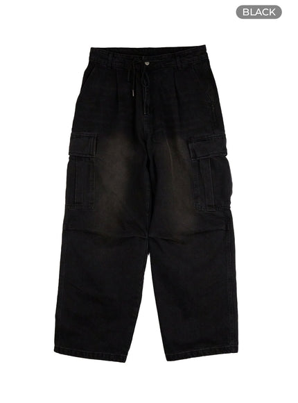 drawstring-cargo-baggy-jeans-cu417 / Black