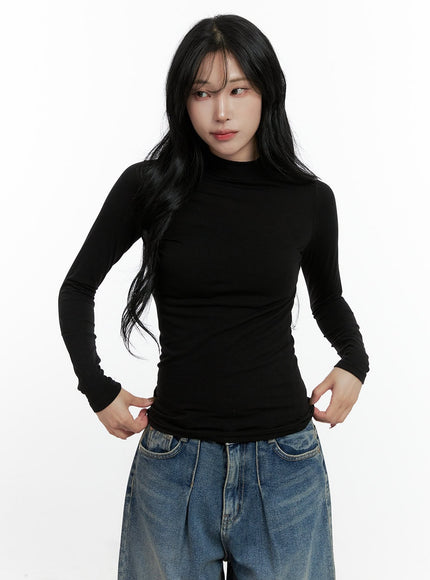 elegant-solid-long-sleeve-tee-cn408 / Black