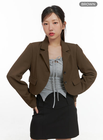 sleekline-buttoned-crop-blazer-cs405 / Brown