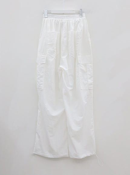 White Nylon Cargo Pants CU21