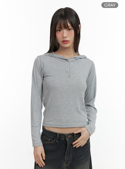 slim-fit-hooded-long-sleeve-top-co410 / Gray