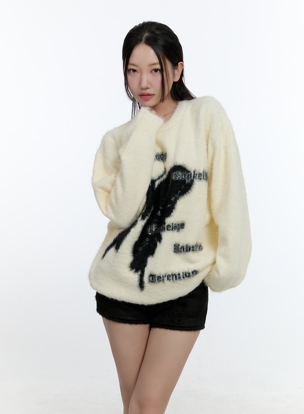 angora-blend-graphic-sweater-cd424 / Light beige