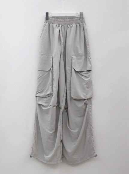 Drawstring Hem Long Wide Cargo Pants CJ21