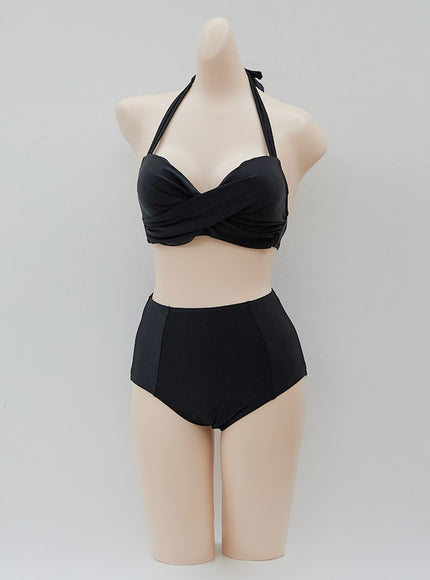 Halterneck Tweed Basic Bikini Set IJ13