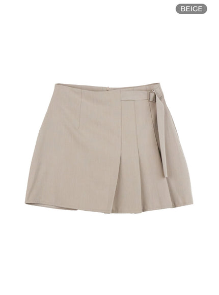 half-pleated-belted-mini-skirt-ol423 / Beige