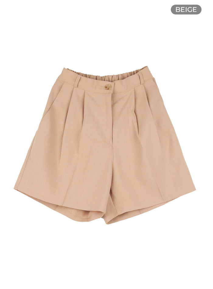 pintuck-tailored-shorts-ou427 / Beige