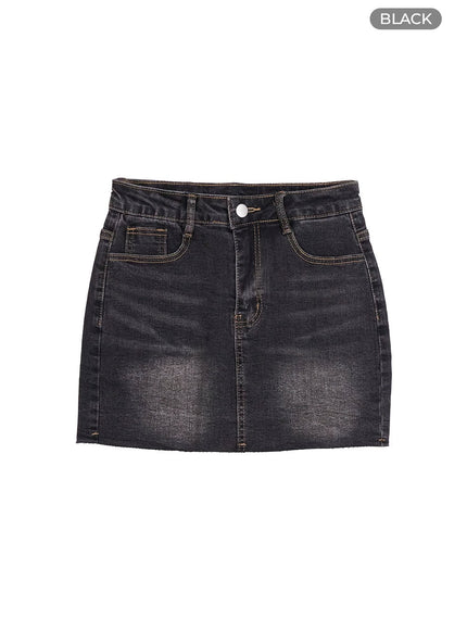 distressed-denim-mini-skirt-oo401 / Black