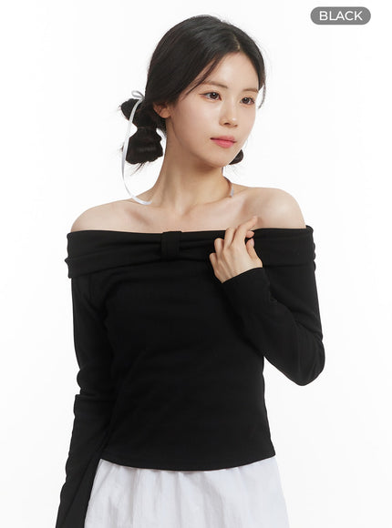 off-shoulder-long-sleeve-top-of428 / Black