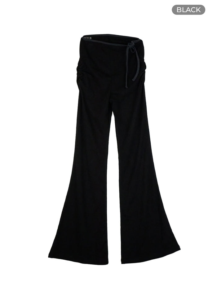 ribbon-shirred-bootcut-cotton-pants-cu414 / Black
