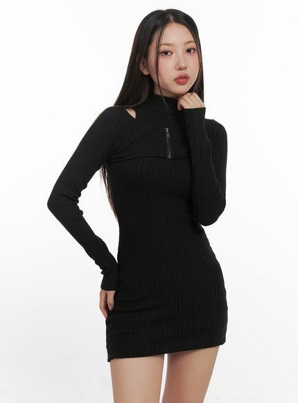 bolero-sleeve-sweater-mini-dress-cn413 / Black