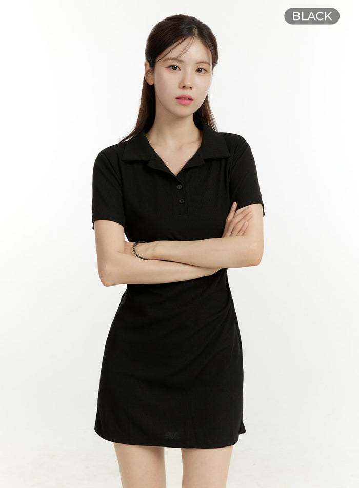 slim-fit-buttoned-mini-dress-ou428 / Black
