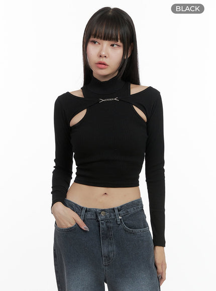 chain-cut-out-turtleneck-cropped-top-oo401 / Black