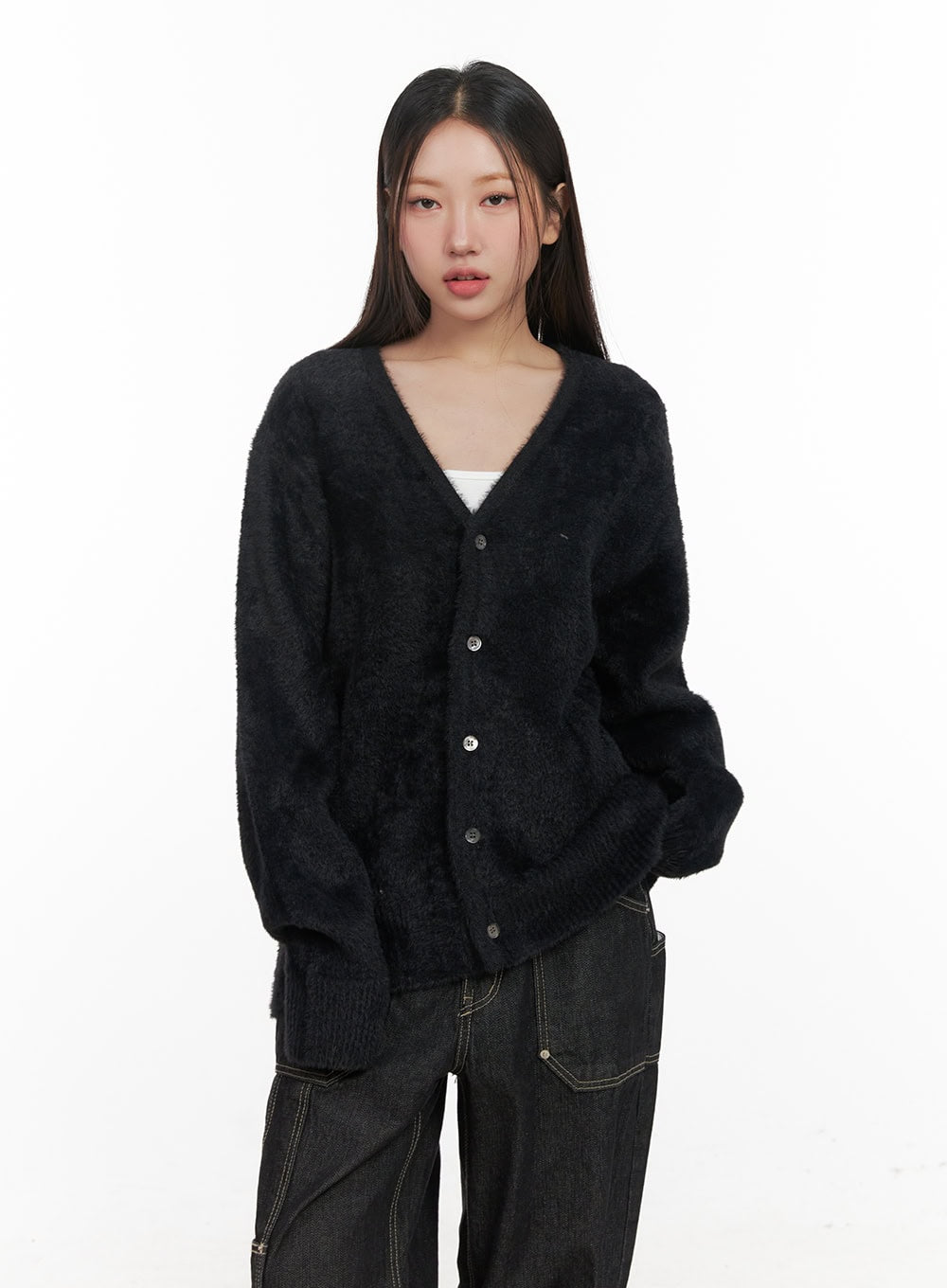 oversized-solid-knit-cardigan-cd411 / Black