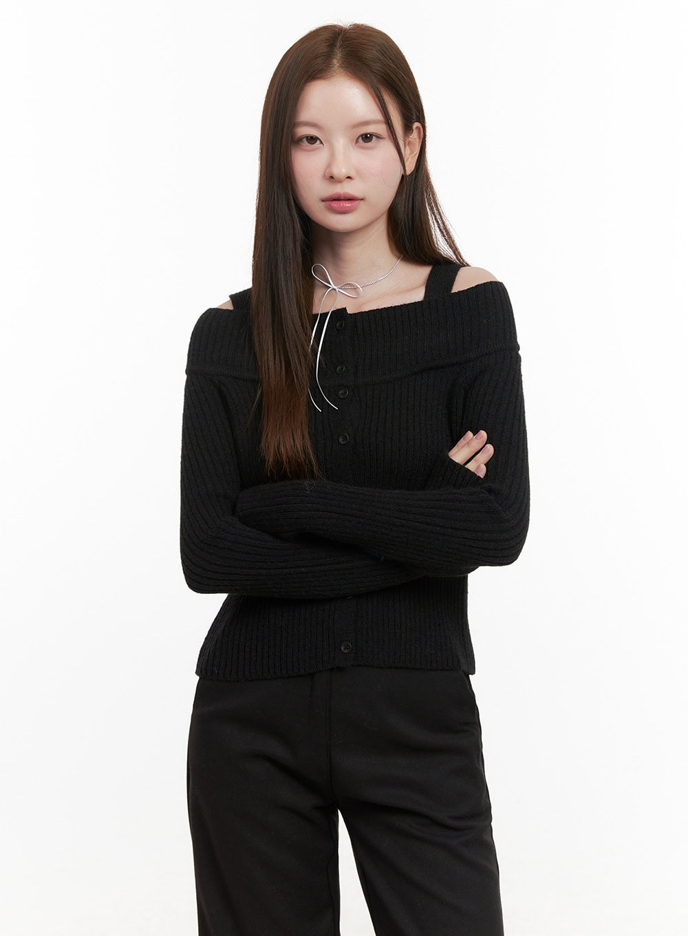 off-shoulder-knit-sweater-od418 / Black