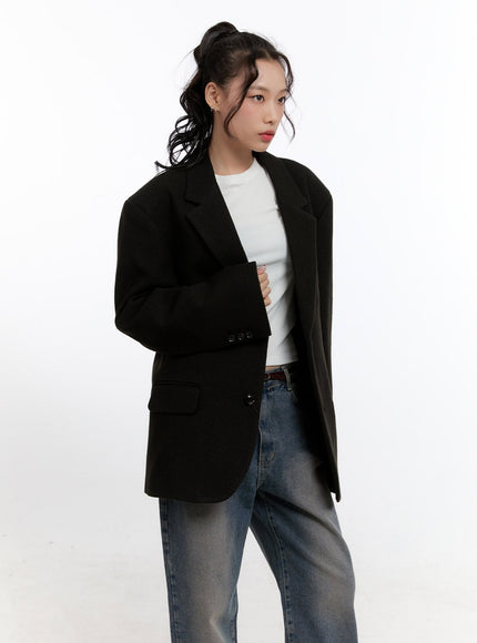 oversize-solid-rayon-acrylic-collar-blazer-cn420 / Black