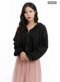 zip-up-crop-hoodie-om422 / Black