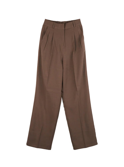 pintuck-straight-fit-slacks-on418 / Brown