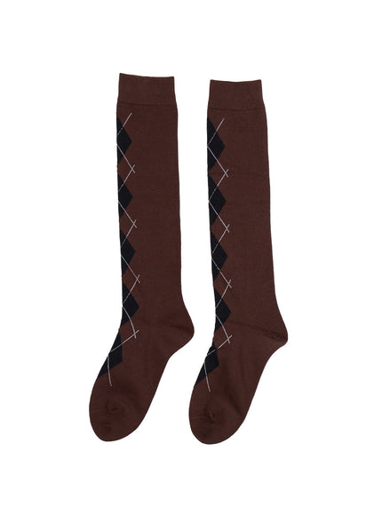 argyle-cotton-long-socks-cn415 / Brown